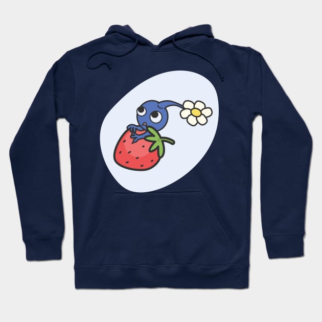 Blue Pikmin on a strawberry Hoodie by Outofmanapotion